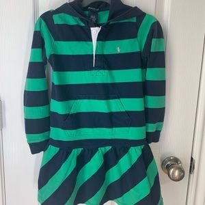 Ralph Lauren Polo- Emerald Green and Navy Rugby Stripe LS Dress With Hood.